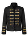 Blaue 70er Jacke mit Stehkragen, Goldstreifen und Zierknöpfen