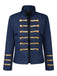 Blaue 70er Jacke mit Stehkragen, Goldstreifen und Zierknöpfen