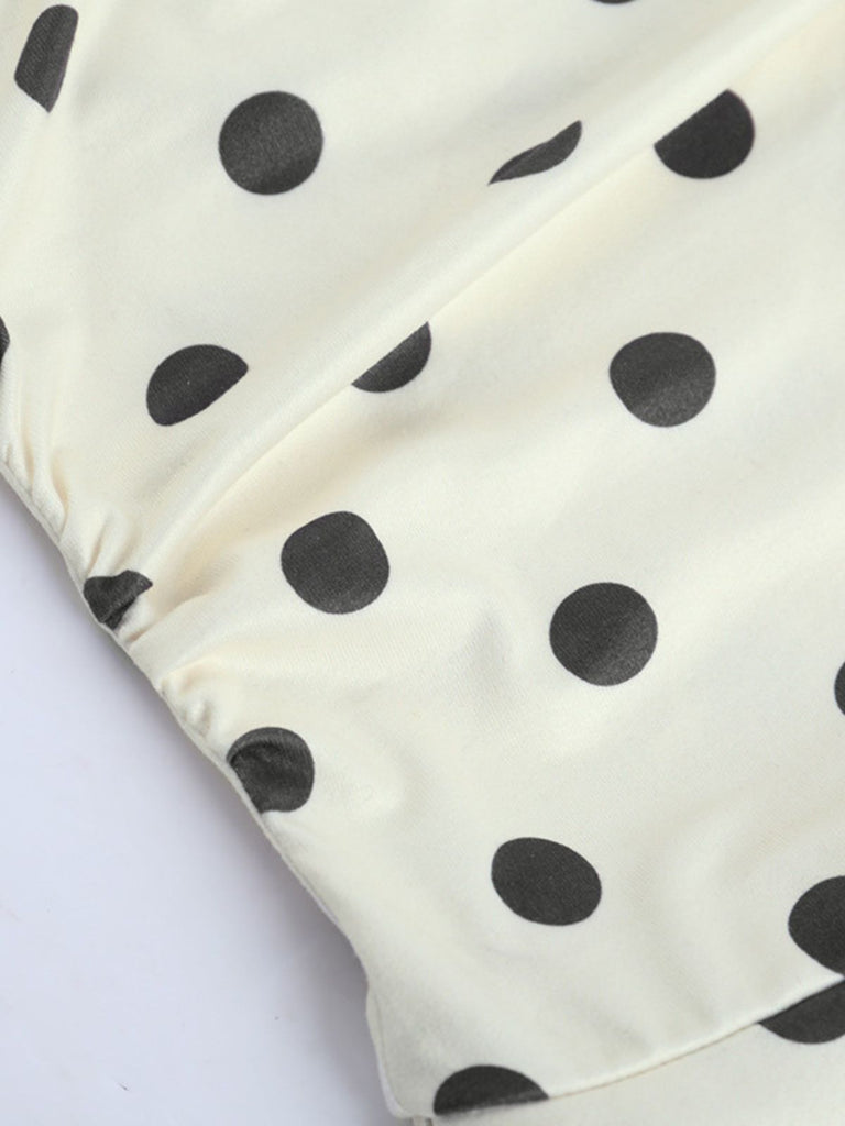 Beiges 60er Minikleid mit Polka-Dots und Herzausschnitt