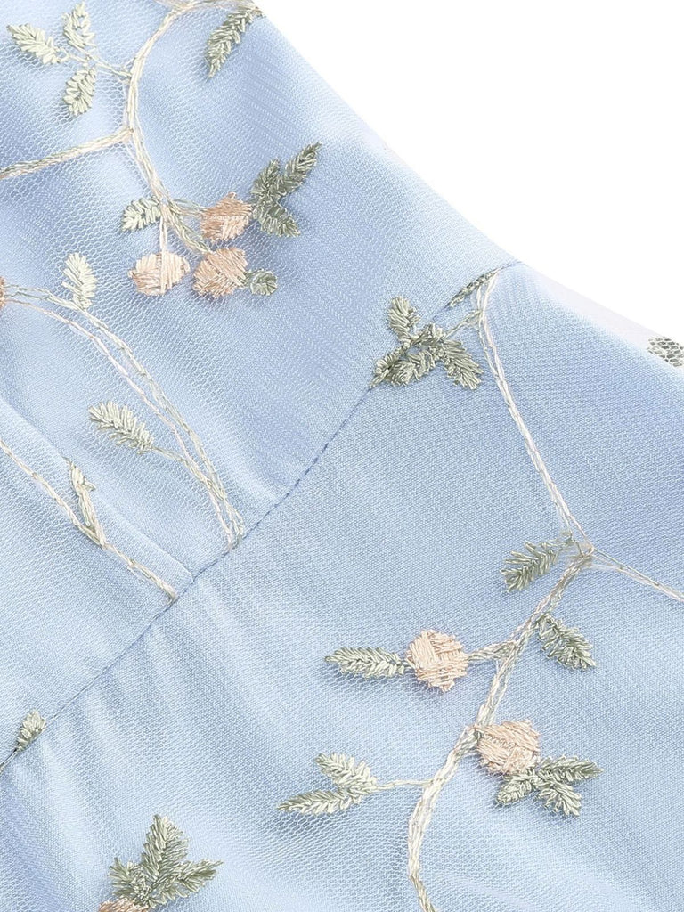 50er Netzkleid mit Blumenstickerei und Neckholder