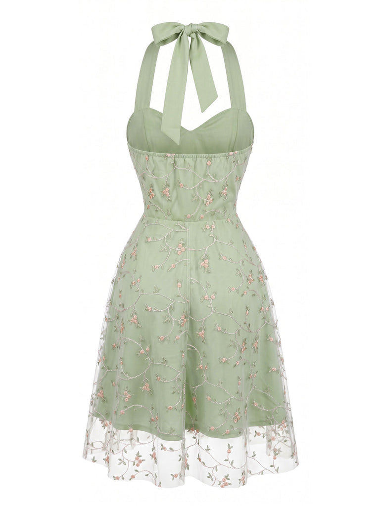 50er Netzkleid mit Blumenstickerei und Neckholder