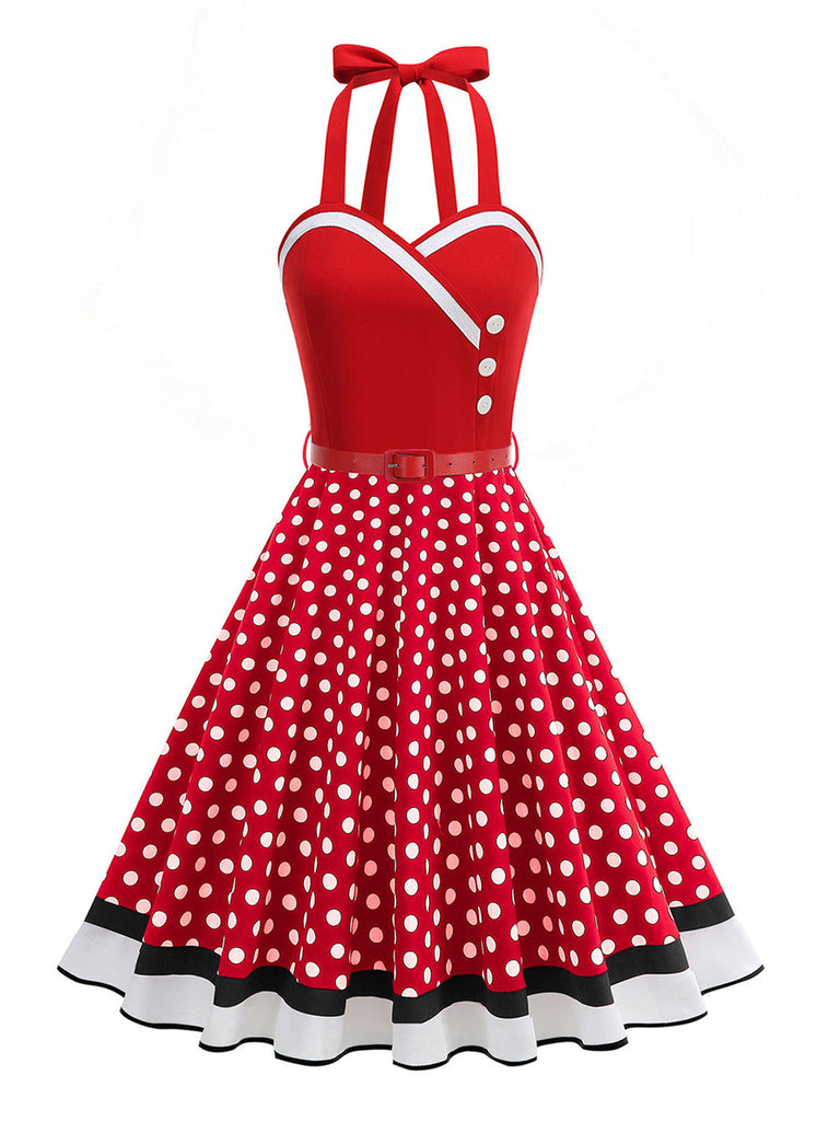 50er Ärmelloses Kleid mit Neckholder und Blumen