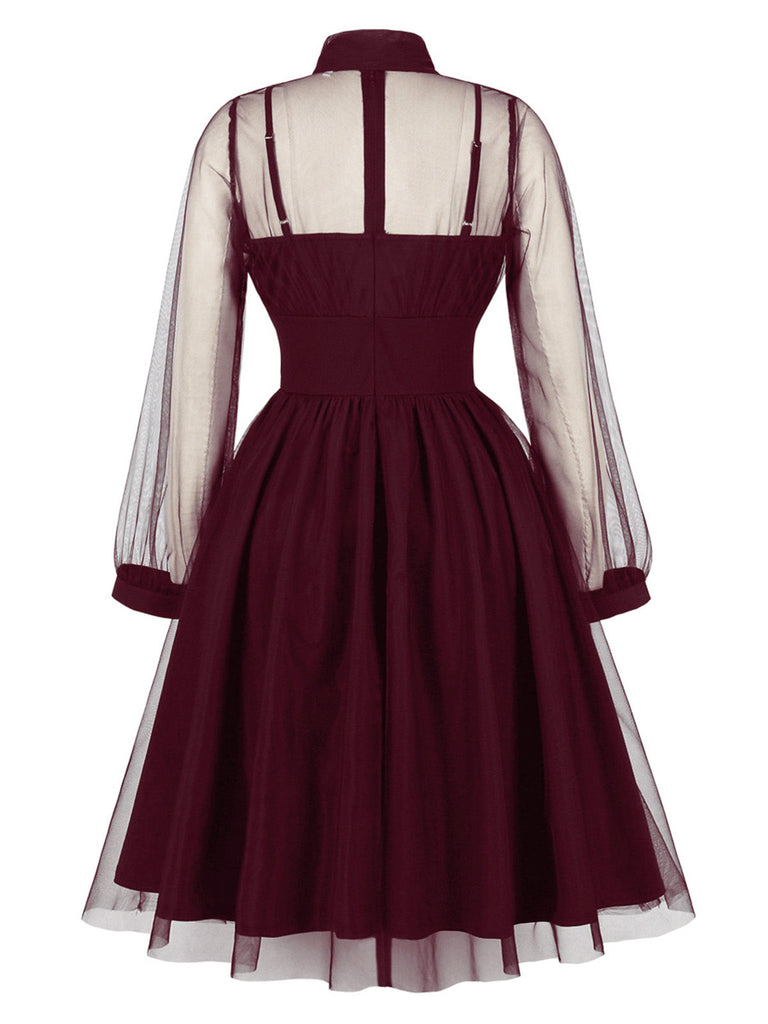 50er Netz-Kleid mit Schleife und Langarm