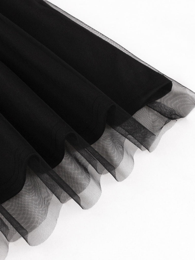 50er Netz-Kleid mit Schleife und Langarm