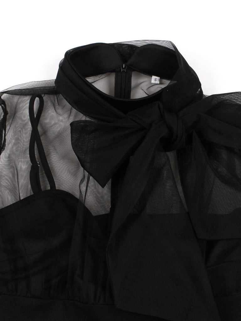 50er Netz-Kleid mit Schleife und Langarm