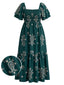 [Übergröße] Grünes 70er Boho-Maxikleid mit Stickerei und Karree-Ausschnitt