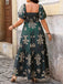 [Übergröße] Grünes 70er Boho-Maxikleid mit Stickerei