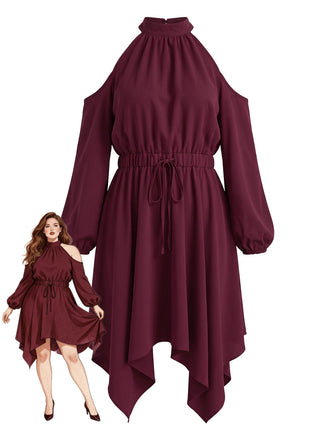 [Übergröße] 70er Cold-Shoulder Kleid