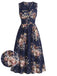 [Übergröße] Blaues 50er Kleid mit Blumen und Wickelausschnitt