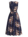 [Übergröße] Blaues 50er Kleid mit Blumen und Wickelausschnitt