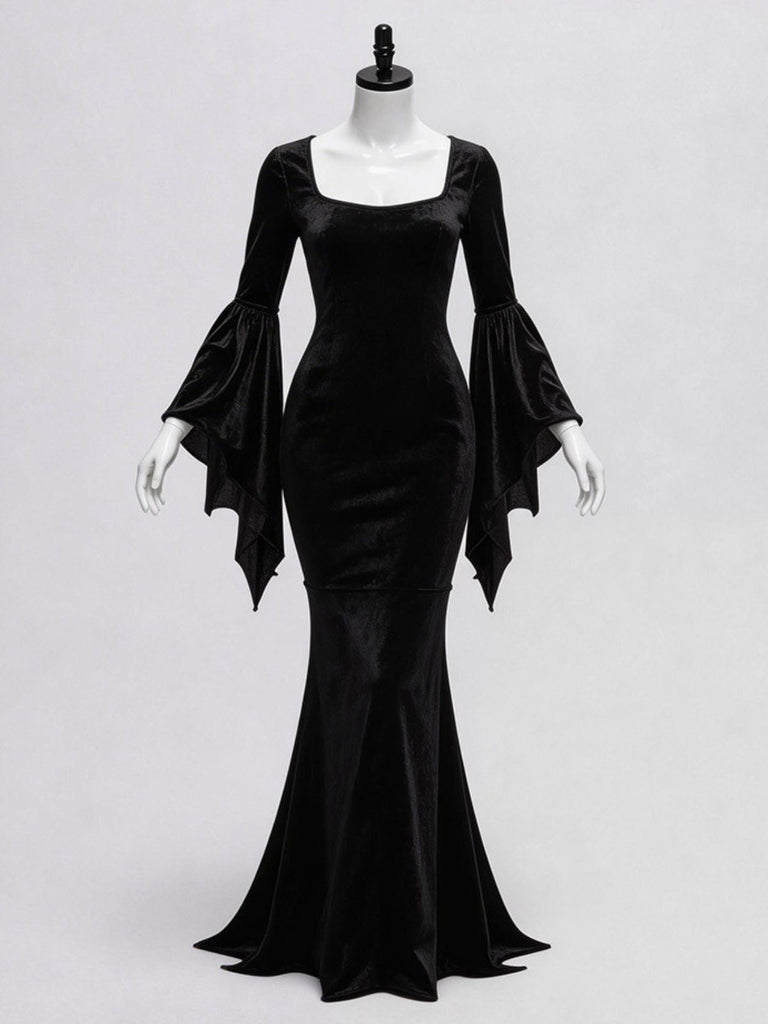 Schwarzes 30er Meerjungfrauenkleid mit Samt