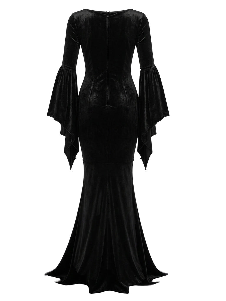 Schwarzes 30er Meerjungfrauenkleid mit Samt