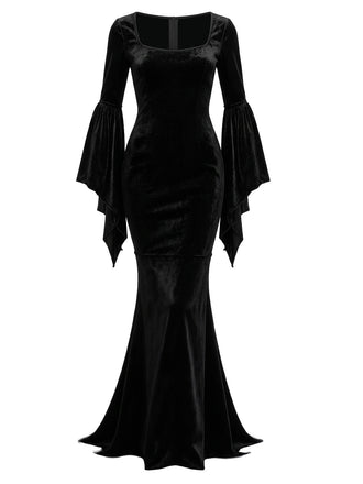 Schwarzes 30er Meerjungfrauenkleid mit Samt