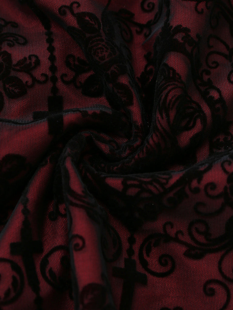 Rotes 60er Gothic Netzkleid mit Spaghettiträger