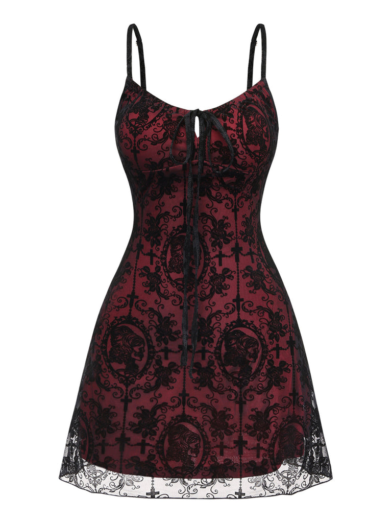 Rotes 60er Gothic Netzkleid mit Spaghettiträger