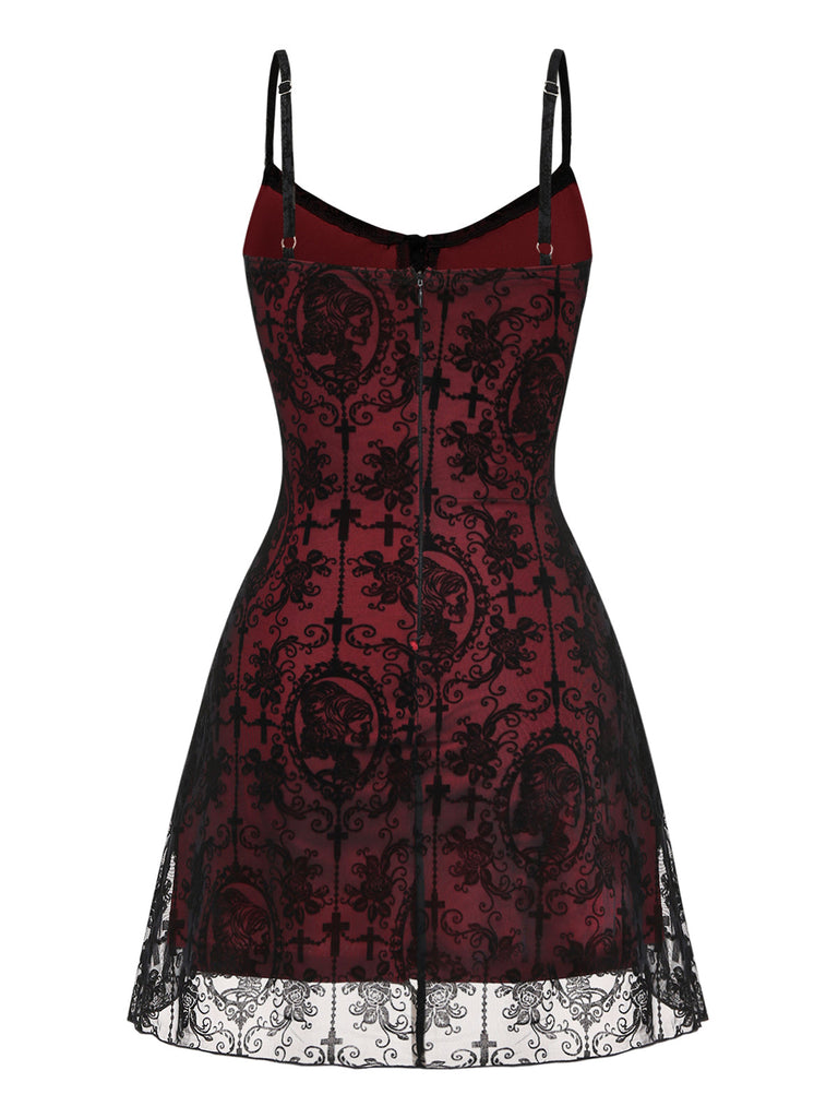 Rotes 60er Gothic Netzkleid mit Spaghettiträger
