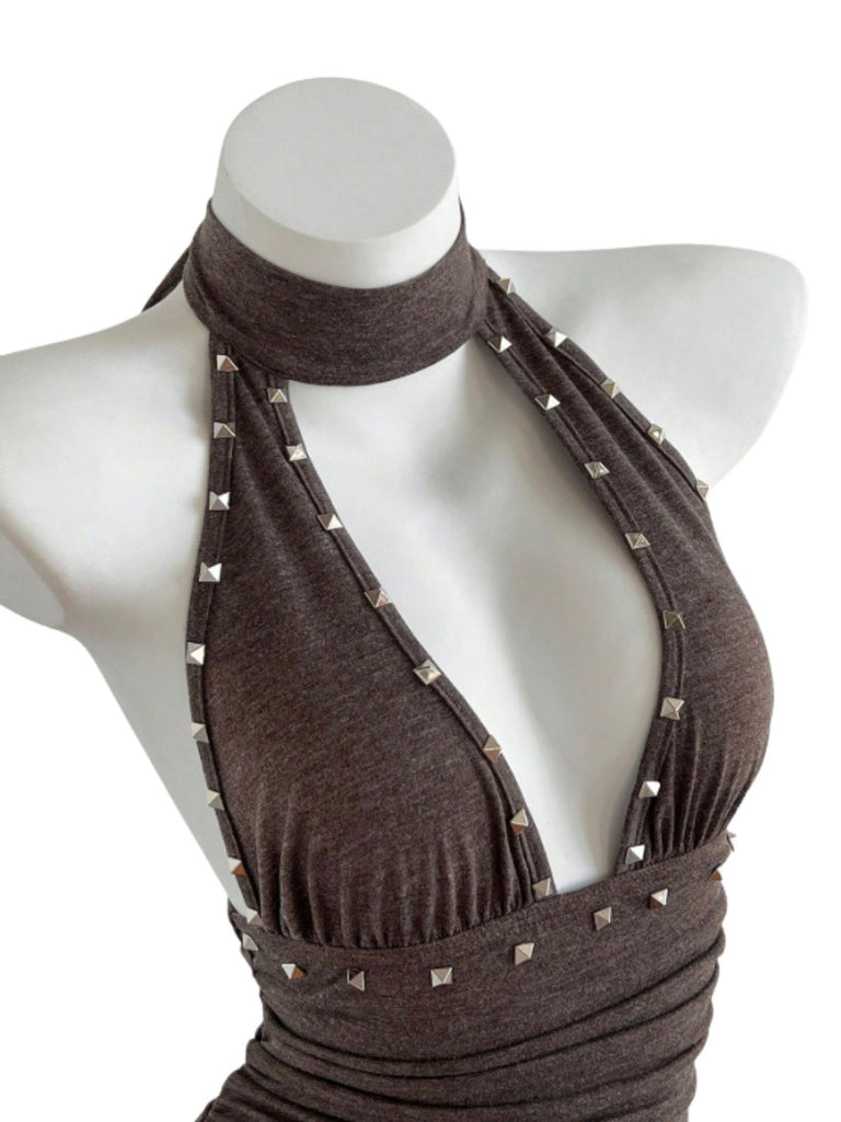 60er Gothic Minikleid mit Neckholder und Rüschen