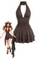 60er Gothic Neckholder-Minikleid mit Nieten und Rüschen