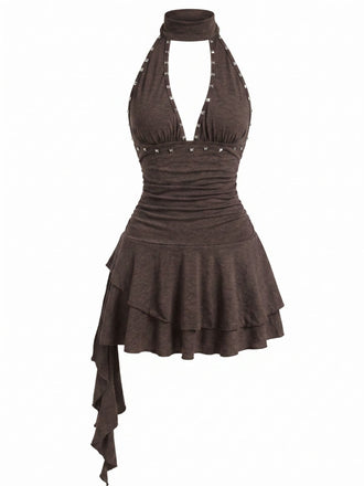 60er Gothic Minikleid mit Neckholder und Rüschen
