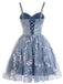 Blaues 30er Tüllkleid mit Blumenstickerei