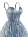 Blaues 30er Tüllkleid mit Blumenstickerei