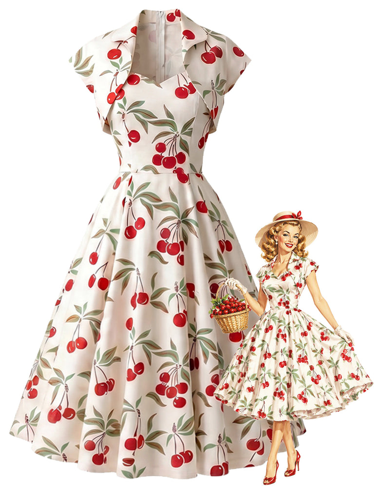 Weißes 50er Swingkleid mit Herzausschnitt und Kappärmel