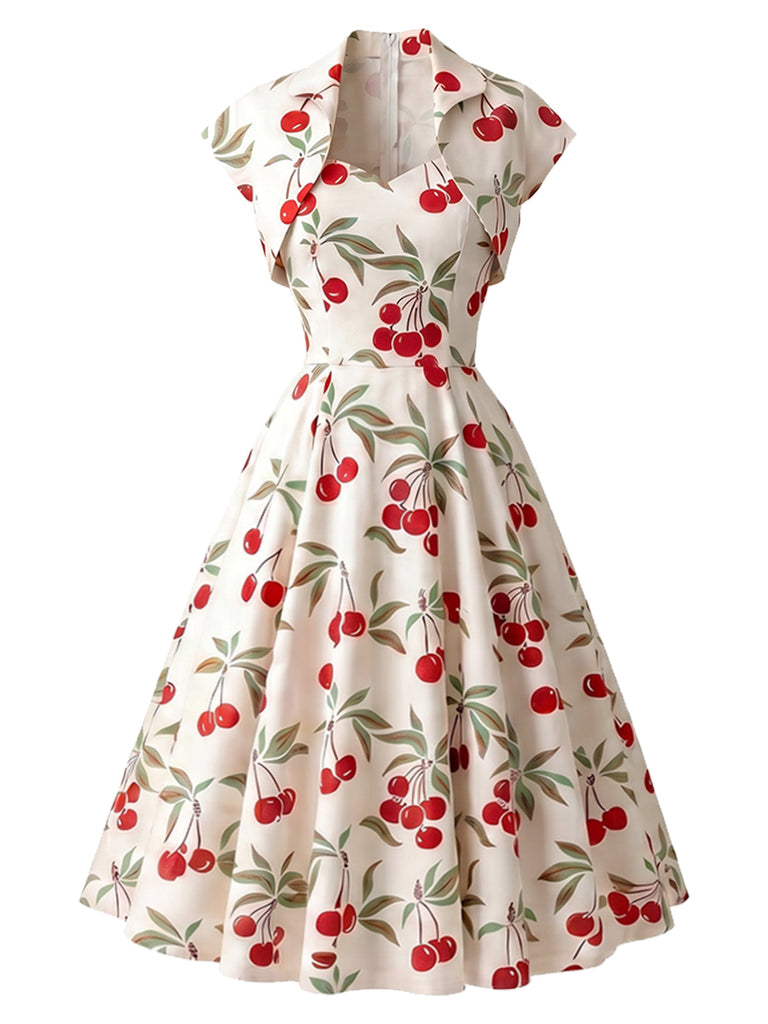 Weißes 50er Swingkleid mit Herzausschnitt und Kappärmel