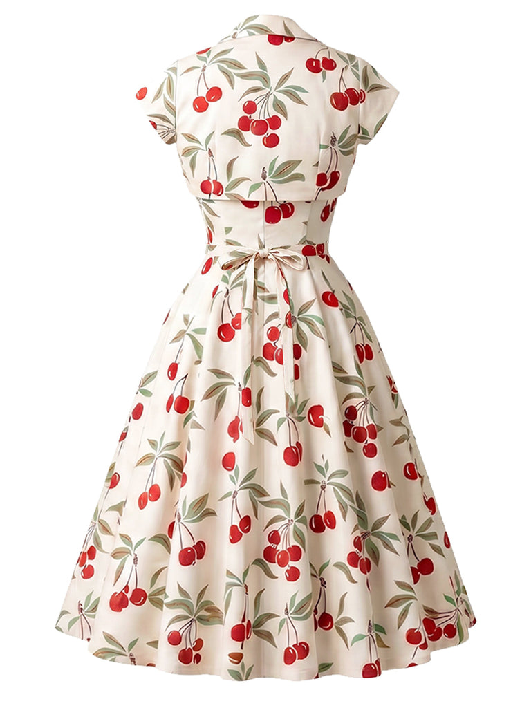 Weißes 50er Swingkleid mit Herzausschnitt und Kappärmel