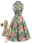 [Vorverkauf] 50er Hemdblusenkleid mit Palmen- und Hibiskus-Print