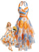 Orange 50er Kleid mit Neckholder und Blumen