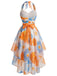 Orange 50er Kleid mit Neckholder und Blumen