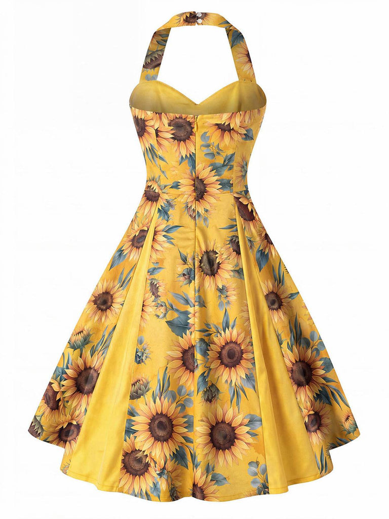 [Vorverkauf] Gelbes 50er Kleid mit Sonnenblumen und Neckholder