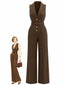 [Vorverkauf] Brauner 40er Jumpsuit mit Schalkragen und Gürtel