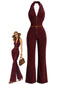 [Vorverkauf] 60er Cord-Jumpsuit mit Neckholder und V-Ausschnitt