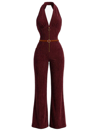 60er Cord-Jumpsuit mit Neckholder und V-Ausschnitt