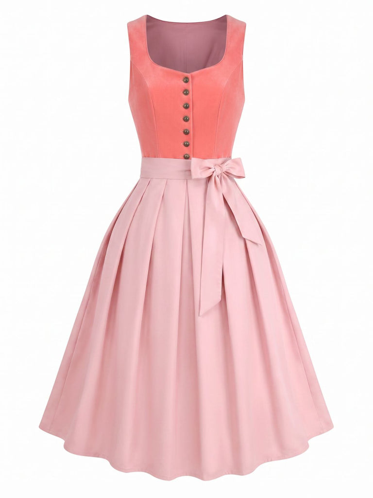 Rosa 50er Kleid mit Herzausschnitt und Knopfleiste