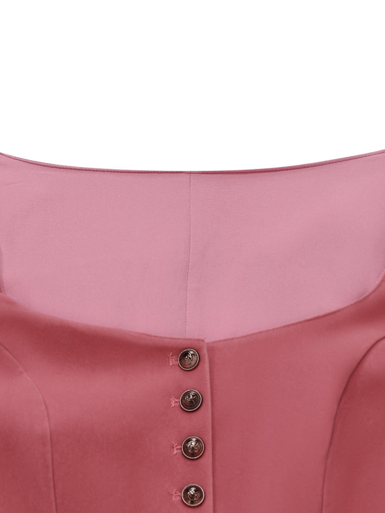 Rosa 50er Oktoberfest-Dirndl-Set mit Samt-Detail und Schürze
