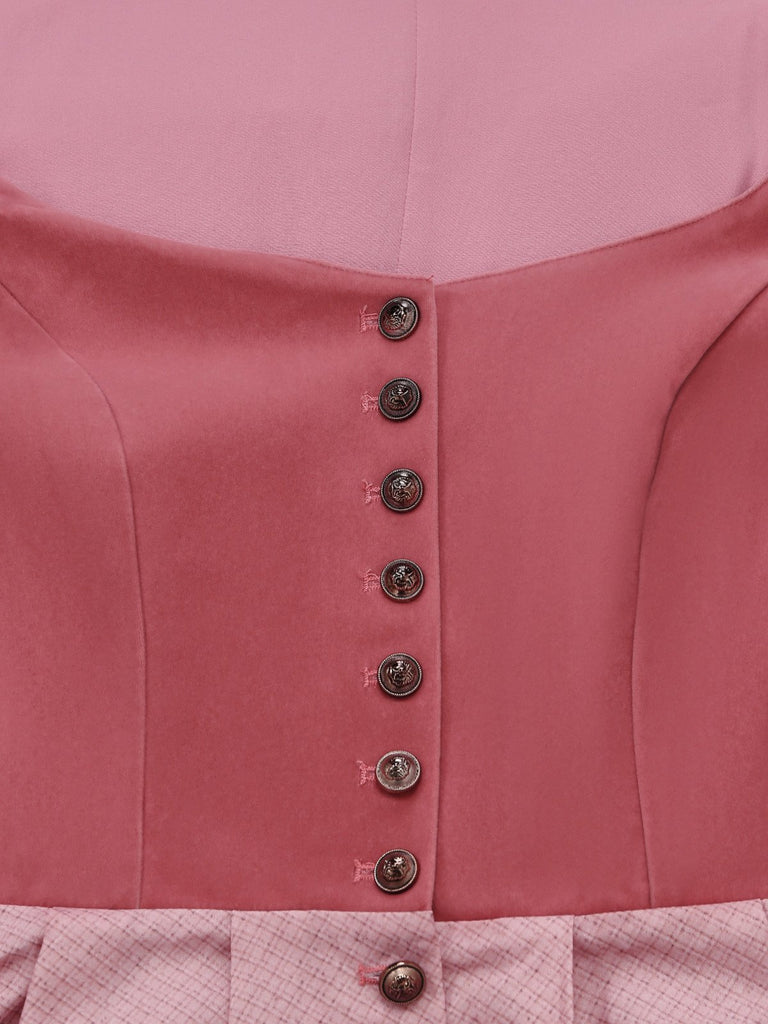 Rosa 50er Oktoberfest-Dirndl-Set mit Spitzentop und Schürze