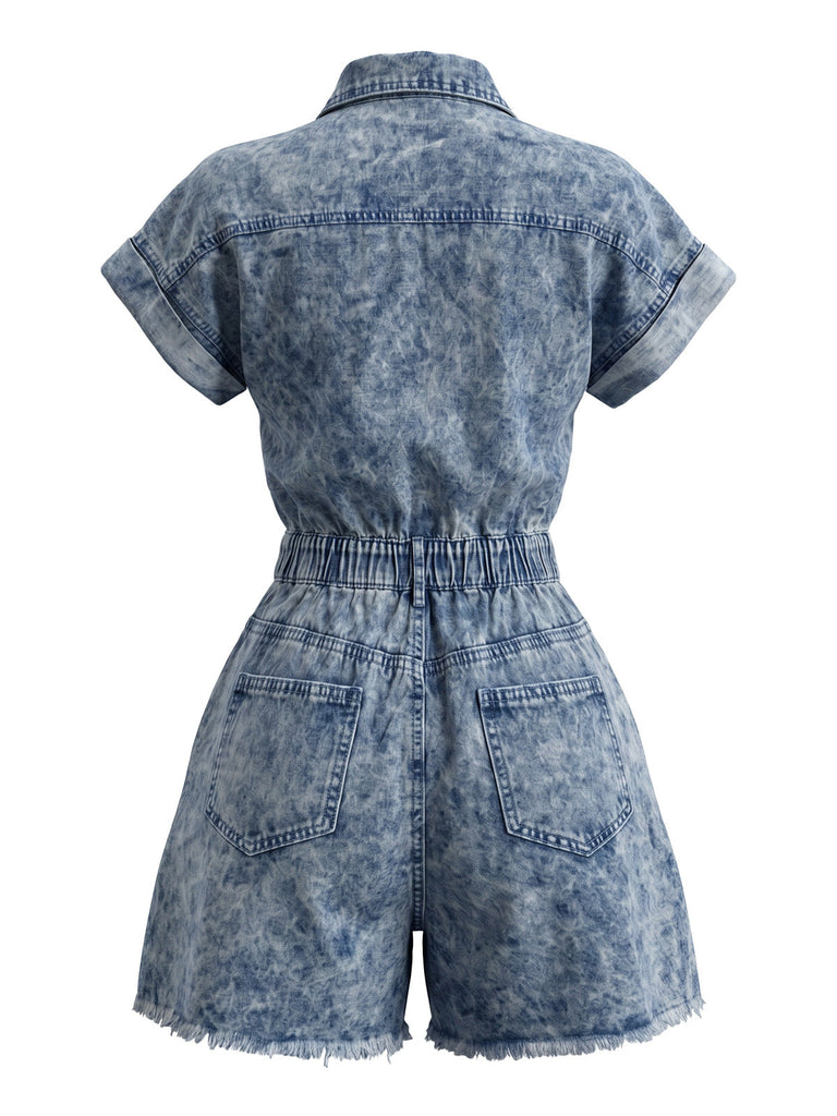 70er Jeans-Romper mit Fransen-Saum