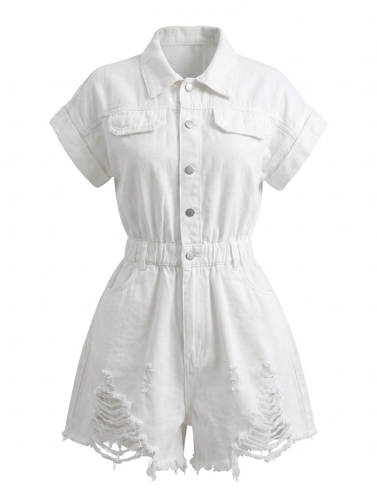 70er Jeans-Romper mit Fransen-Saum
