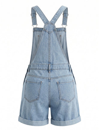 Hellblauer 50er Jeans-Romper mit Tasche und Rollen