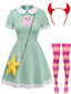 Grünes 50er Cosplay-Kostüm-Set mit Sternentasche und Teufelshörnern