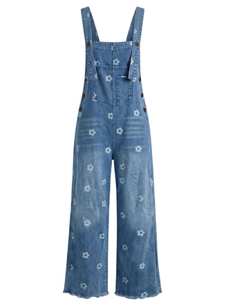 40er Jeans-Jumpsuit mit Blumen und Patchwork