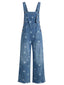 Blauer 40er Jeans-Latzoverall mit Blumenprint und weitem Bein