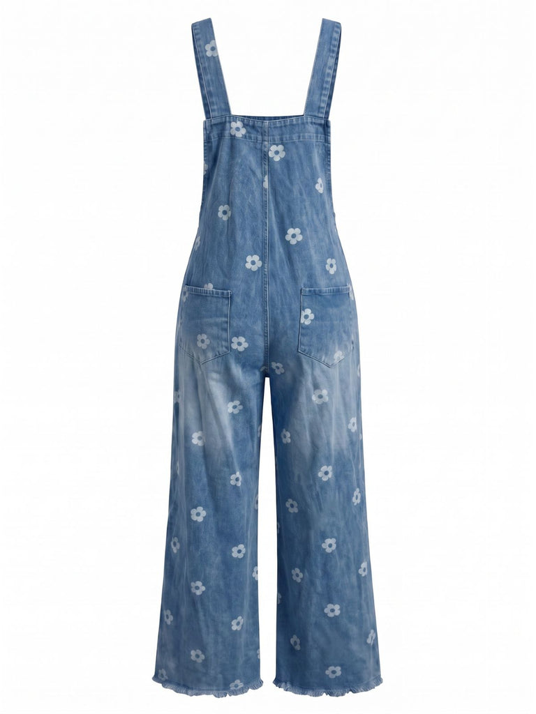 40er Jeans-Jumpsuit mit Blumen und Patchwork