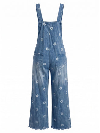 40er Jeans-Jumpsuit mit Blumen und Patchwork