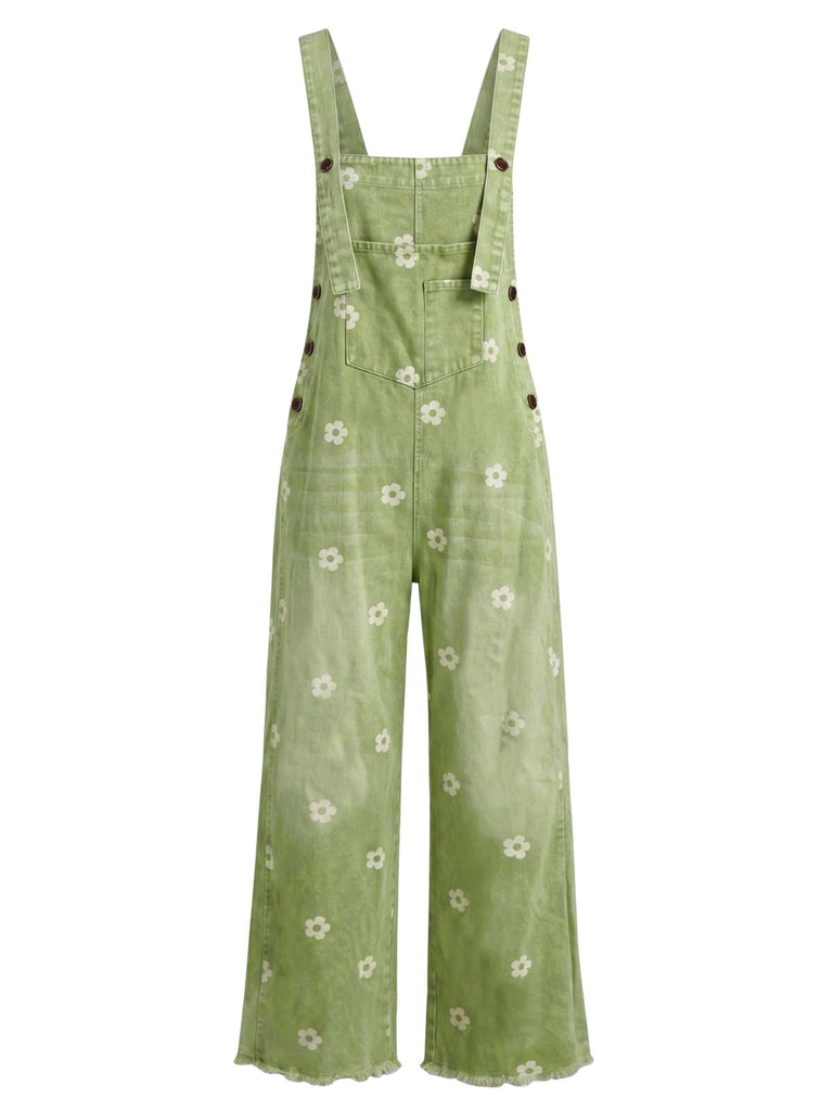 40er Jeans-Jumpsuit mit Blumen und Patchwork