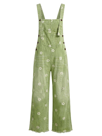 40er Jeans-Jumpsuit mit Blumen und Patchwork