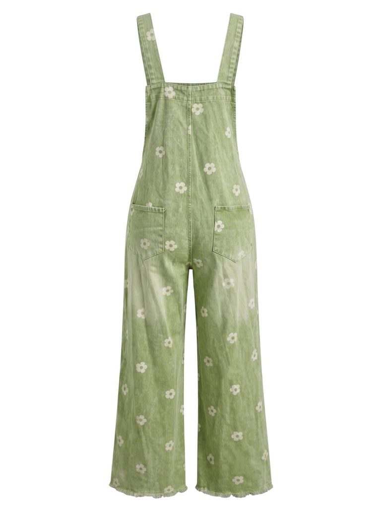 40er Jeans-Jumpsuit mit Blumen und Patchwork
