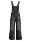 Schwarzer 40er Jeans-Latzoverall mit Blumenprint und weitem Bein